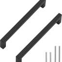 Cabinet Pulls Matte Black Cabinet Handles Square Drawer Pulls, 2 Pack 8-4/5 Inch Stainless Steel Kitchen Door Cupboard Cabinet Handles, Drawer Hardware Handles, 224mm Hole Centers