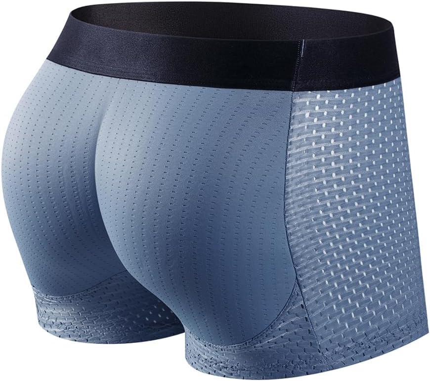 JOCKMAIL Mens Butt Padded Underwear Mens Mesh Shapewear Boxer Briefs with Butt Enhancing Pads (Medium, Drak Blue)