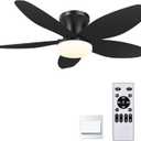AYSEMO 42" Low Profile Ceiling Fan with Lights & Remote - 6-Speed Wind, Reversible DC Motor, Dimmable 3-Color LED, Timer & Memory Function for Bedroom/ Living Room/ Patio (Black)