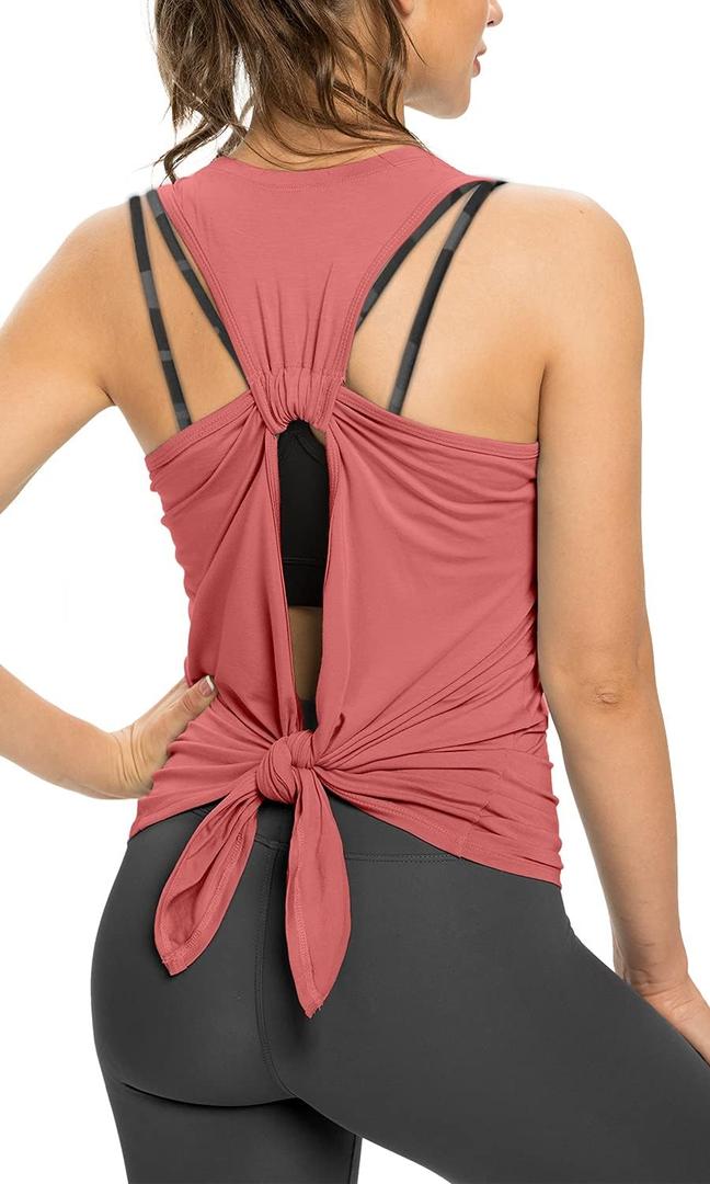 Sanutch Open Back Workout Top Backless Yoga Shirts Tie Back Workout Tank for Women (Medium, Rose) Sanutch Open Back Workout Top Backless Yoga Shirts Tie Back Workout Tank for Women (Medium, Rose)