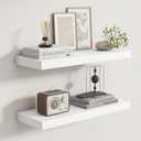 Fun Memories Rustic Floating Shelves for Home Decor, 8 Inch Deep Floating Shelf, Solid Wood Floating Wall Shelves 24 Inch Long, Deep Wall Shelves for Bathroom, Living Room, White Finsh, Set of 2