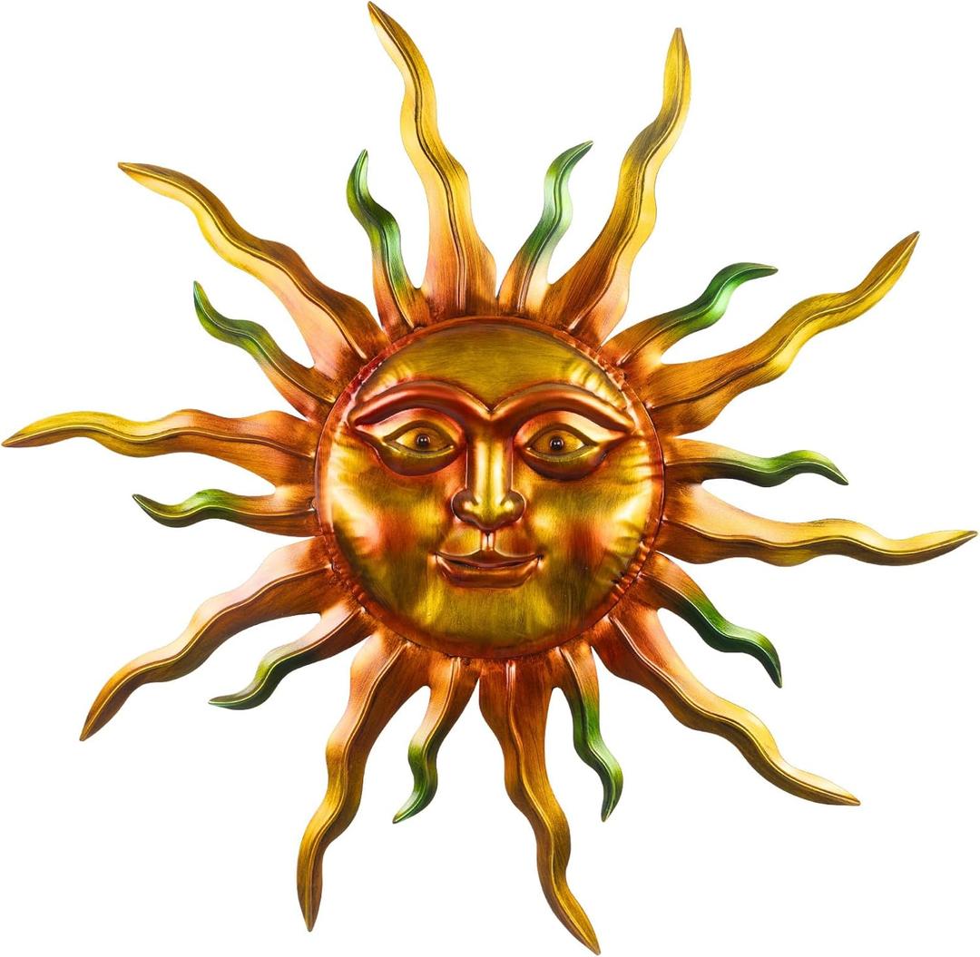 30" Outdoor Metal Wall Art, Large Metal Wall Decor Sun Face Art Decoration, Outdoor Metal Art Wall Sculptures for Garden Hanging for Yard Patio Garden (Green)