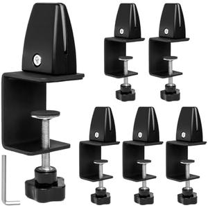 HIOFCSIR Sneeze Guard Support Clamps, Adjustable Desk Divider Partition Clips for 0.1 to 1 Inch Thick Panels, Acrylic Plexiglass Partition Clips for Office Use, 6-Pack, Silver (Black)