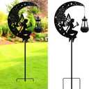 6 x Solar Fairy Garden Outdoor Stake Holding Solar Lantern Outdoor Decor Metal Large Fairy Sitting Moon Silhouette Stakes for Garden Lawn Patio or Courtyard