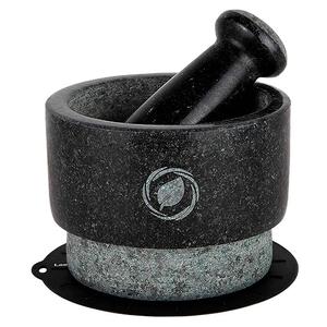 Laevo Mortar and Pestle Large Set  Black Granite Stone Spice Grinder, 2.1 Cup Capacity, 5.5 Inches  Reversible Molcajete Mexicano  Guacamole, Spices  Large Mortar and Pestles Set