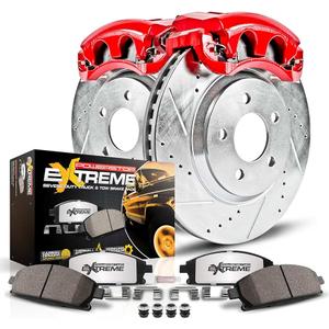 PowerStop Front Brake & Caliper Kit for Dodge Ram 2500 2009-10 |Ram 3500 2009-10 |Ram 1500 2012 |2500 2011-18 - Drilled & Slotted Disc Rotors + Z36 Brake Pads + Red-Powder Coated Calipers, KC5411-36
