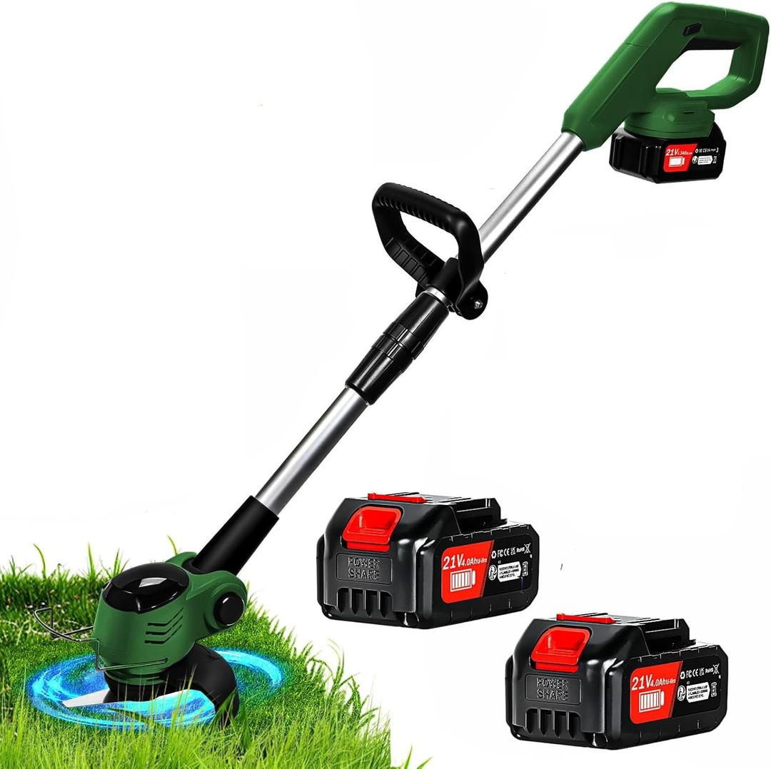 Electric Weed Wacker Cordless, Electric Grass Trimmer 21V 4.0Ah Battery Powered Weed Trimmer, 3 in 1 Lightweight Brush Cutter/Edger/String Trimmer with 2 Types Blade & for Garden and Yard Lawn