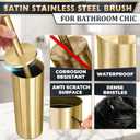 Gold Toilet Brush and Holder Set - Brushed Stainless Steel Gold Toilet Bowl Brush and Holder with Replaceable Head, Removable Inner Bowl, and Splash Protection - Dense Bristles for Thorough Cleaning