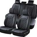 Coverado Car Seat Covers Full Set, Front and Back Seat Covers for Cars, Luxury Faux Leather Waterproof Seat Covers, Black Car Seat Covers, Car Seat Protector Accessories Universal Fit Most Vehicles