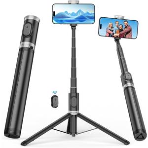 67" Selfie Stick Tripod, All in One Phone Tripod with Wireless Remote, Extendable Compact Tripods Portable Travel Stand for iPhone Android Selfie/Video Recording/Live Stream/Vlog (Black Silver)