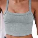 Workout Tank Tops Scoop Neck Crop Tops Athletic Tank Tops Cute Seamless Cami Ribbed Racerback Tank Tops Gym Shirts (Grey-M)