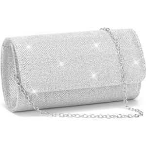 Clutch Purses for Women, Evening Bag with Detachable Chain Ladies Sparkling Party Handbag Wedding Bags (Silver)