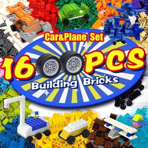 1600 Pieces Building Bricks with 32 Wheel Building Blocks Set, Classic Bulk Blocks Set Creative Toy DIY Cars, Planes, Tanks Compatible with All Major Brands 14 Shape/18 Color