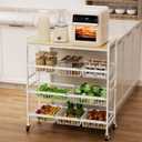 Cinati 4-Tier Utility Kitchen Cart with Wood Top, 29" W Kitchen Storage Cart with 8 Baskets & Handle, Metal Snack Cart with Wheels, Adjustable Pantry Organizer and Storage Cart for Fruit, Vegetables