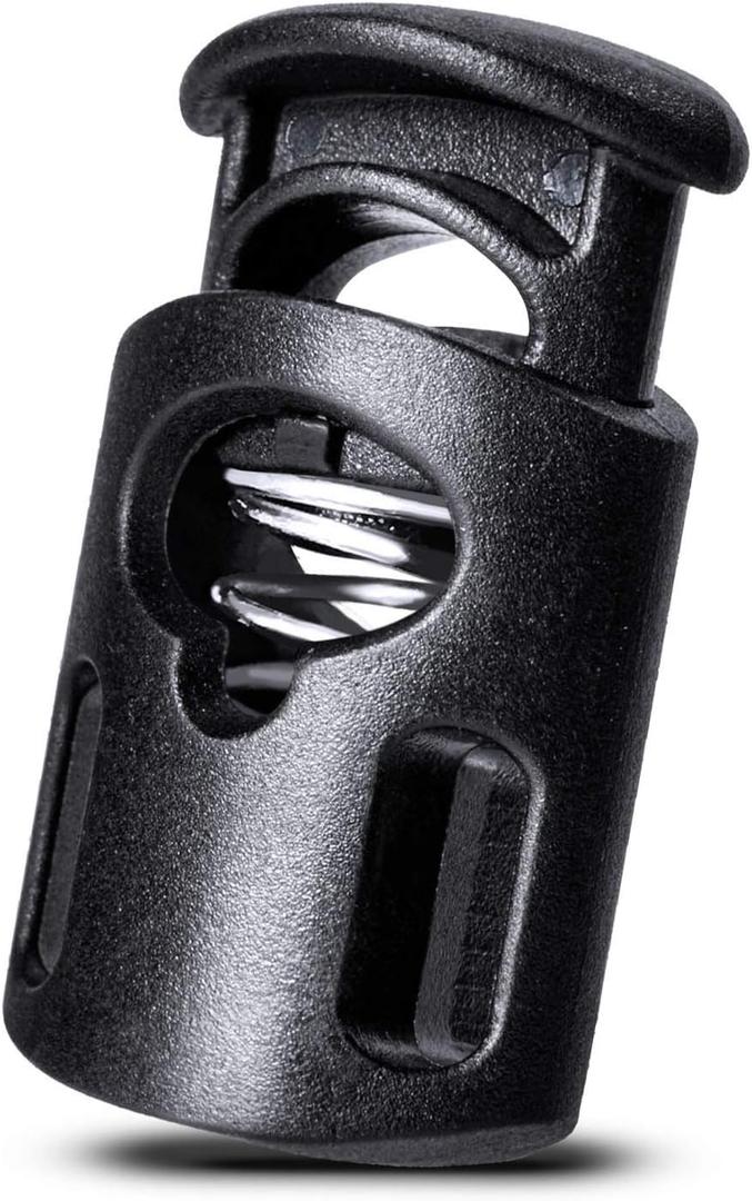 100 Pcs Plastic Cord Locks Single Hole Spring Toggle Stopper Cord Stops Fastener Toggles for Drawstrings, Paracord, Shoelaces, Bags, Clothing, and More, Black