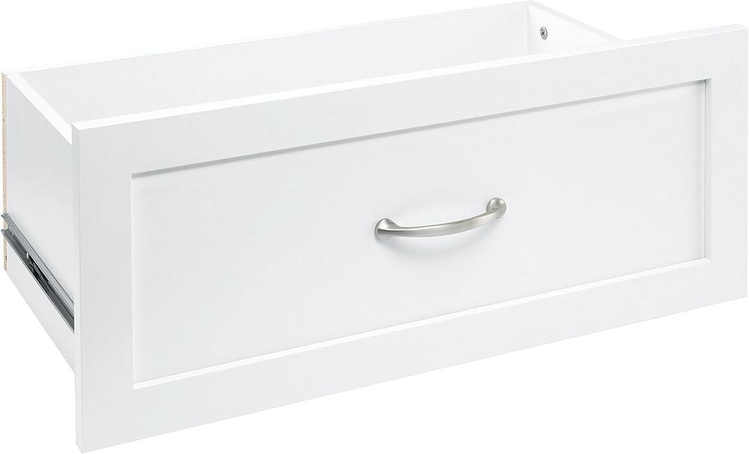 ClosetMaid SuiteSymphony Wood Closet Drawer, Add On Accessory, Shaker Style, For Storage, Closet, Clothes, 25” x 10” Size for 25 in. Units, Pure White