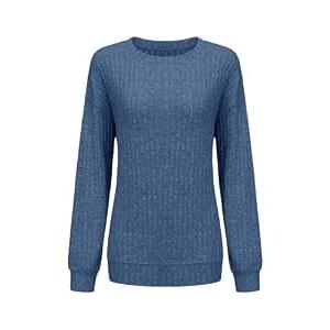 STOLKISS Long Sleeve Shirts for Women Crewneck Fall Lightweight Sweaters Fashion Loose Fit Trendy Tops Casual Clothes 2025 Blue, Large 