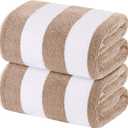 White Classic Beach Towels Oversized Cabana Stripe Cotton Bath Towel Large - Luxury Plush Thick Hotel Swim Pool Towels for Adults Super Absorbent Quick Dry - 35x70 Beige [2 Pack]