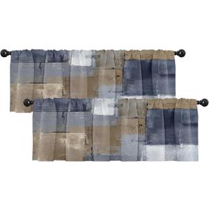 Emvency 2 Pack Valances Window Treatments, Grey and Brown Painting Art Modern Abstract Blackout Adjustable for Living Room Bathroom Bedroom Kitchen Over Sink, 52x18 Inch Rod Pocket Valances
