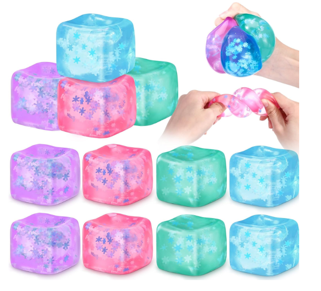 12 Pcs Stress Cube Swirl Ice Cube Stress Ball Bulk 2.17 Inch Slow Rising Soft Anxiety Relief Squeeze Sensory Balls for ADHD Prizes Goodie Bag Stuffers Rewards Party Favors