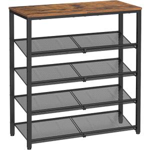 VASAGLE Shoe Rack for Entryway, 5-Tier Shoe Rack Organizer with Storage Shelves and Spacious Top, Freestanding, Adjustable, Industrial, Rustic Brown and Ink Black ULBS038B01