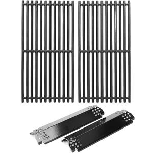 Hisencn Grill Replacement Parts for Nexgrill 720-0864 720-0864R 720-0864M, 14 9/16" Porcelain Steel Heat Plates, 17″ Cast Iron Grill Cooking Grates for Nexgrill Replacement Parts 2 Burner Grill