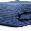 GOTS Certified Organic Cotton Waffle Weave Blanket, King Bed Size,108"X90" Cozy Throw Blanket for Couch, Modern Home Decor, Throw Blankets,Comfy Waffle Blanket Soft Bed Blankets-Navy Blue