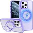 ZHK 360 Rotatable Ring for iPhone 11 Pro Max Case Magnetic, [Military Grade Drop Proof] [Translucent Frosted Back Panel] Slim Non-Slip Matte Phone Case for iPhone 11 Pro Max 6.5'', Light Purple
