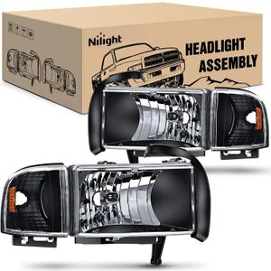 Nilight Replacement Headlight Assembly for 1994-2002 RAM 1500 2500 3500 Black Housing Amber Corner With Driver and Passenger Side OEM Standard