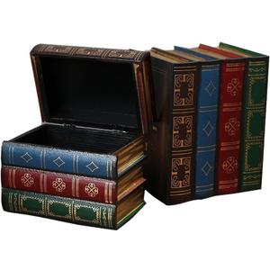 2 Pack Decorative Book Boxes Wooden Antique Book Decorations Vintage Book Storage Box (Style C)