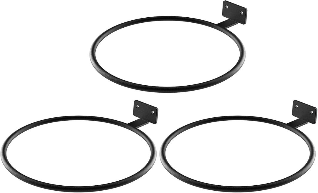Wall Pot Holder 6in 3Pack Ring Plant Hanger, Metal Planter Hooks Wall Mounted Bracket Heavy Duty for Outdoor Indoor Black