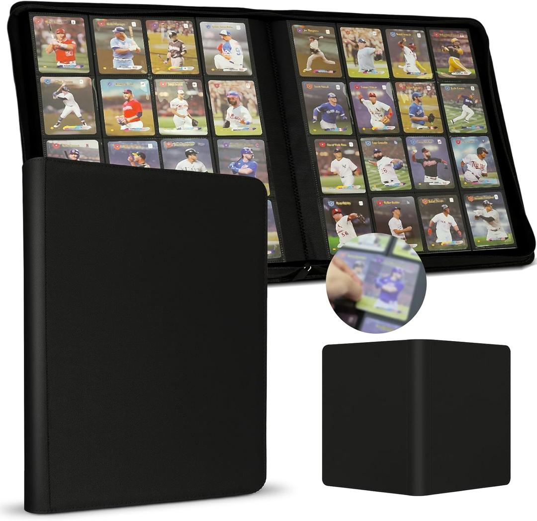 Premium Card Binder 16 Pocket, 1000+ Cards PU Cover Trading Card Binder Side Loading Card Collection Album Holder Folders for MTG, TCG, Game Cards & Sports Cards, Kpop (black)