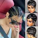 Finger Ocean Pixie Cut Wig Human Hair for Black Women Brazilian Finger Ocean Wave Wig None Lace Front Full Machine Made Short Layered Pixie Cut Wig Curly Summer Hairstyle 1B Color (Black Color)
