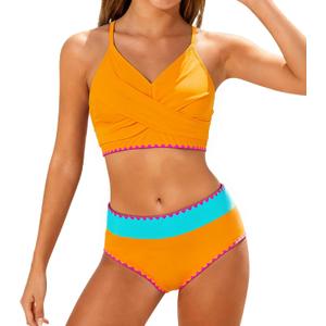 Kids4ever Girls Swimsuit 2 Piece Color Block Teen Bikini Sets with Adjustable Straps Bathing Suit Size (11-12 Years, Orange)