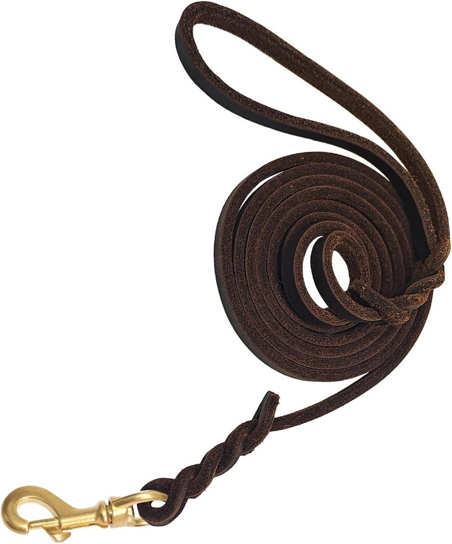 Leather Dog Leash - 6Ft x 3/8" Braided Leather Dog Training Leash, Heavy Duty Dog Leashes with Rotating Clasp, Soft Leather Dog Leash Large Dogs for Medium and Small Dogs (6Ft x 3/8")