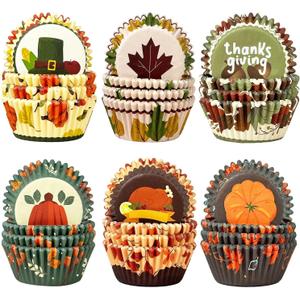 qiqee Thanksgiving Day Standard Cupcake Liners 300-Count Food Grade Gradient Design Papers Baking Cups Wrappers (Standard Size)