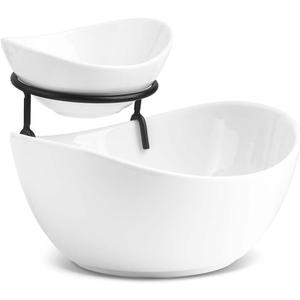 YHOSSEUN Chip and Dip Serving Set, Tiered Serving Bowl Set 2 Tier Serving Stand Ceramic Appetizer Serving Food Display Stand for Parties, Serving Dishes for Entertaining Food Service (Black)
