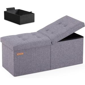 HAUSFRAU 31.5 Inches Ottoman with Storage, Folding Ottoman Bench Small Foot Rest Stool, Bedroom Bench with Flipping Lid, Linen Grey