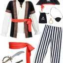 9 PCS Pirate Costume Kids Coat Pants Hat with Accessories Deluxe Set for Party Cosplay, (10-11 Years)