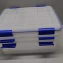 IRIS USA WeatherPro 27 Qt Storage Bins with Lids, 3 Pack, BPA-Free Plastic Gasket Box with Tight Latch and Seal, Stackable Nestable Tote Tub - Clear/Blue