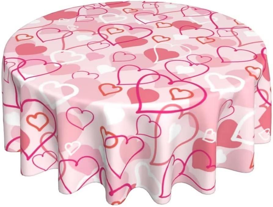 BETGINY Valentines Day Tablecloth - 60 Inch Round Pink Love Hearts - Romantic, Dust-Proof, Wrinkle Resistant, Rustic for Home Dining Room Party