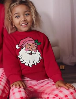 Christmas  Outfit Santa Embroidery Long Sleeve Sweatshirt Xmas Outfit (18-24 Months, Red Baby)