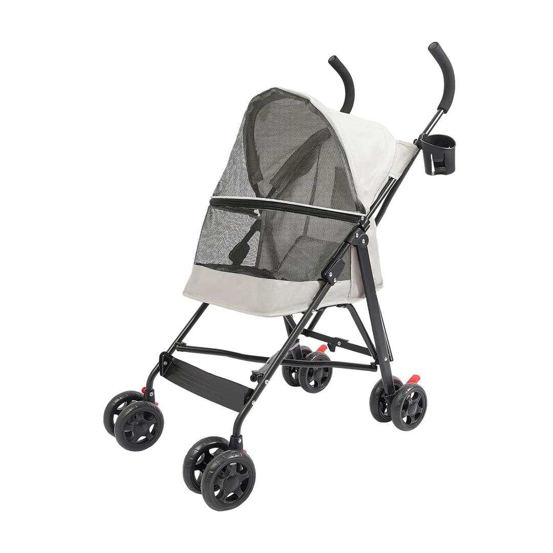 Pet Travel Stroller 22 * 18 * 38in, Pet Stroller Made of Oxford Cloth, Spray Molding Foldable, Small Dog Cat Cage Jogger Travel Carrier Breathable and Visible 22 Lbs Capacity(Gray)