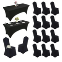 1 Pack Spandex Table Cloth & 13 Chair Covers - Black