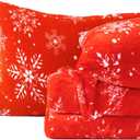 HCORA Faux Fur King Size Sheets Set, Luxury Soft Fleece Bed Sheets, Fluffy Plush Velvet Sheets Fuzzy Bedding Sheets for Fall and Winter, Cozy Warm, No Shedding, 4PC (01# Christmas)