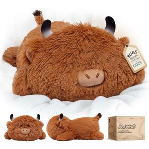 Mewaii Cute Highland Cow Plush Pillow, Kawaii Plushies Highland Cow Stuffed Animals, Squishy Plushies, Cuddle Plush Pillow for Kids & Girls (13 Inch)