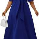 Ekaliy Women's Elegant Wedding Guest Dress Adjustable Tie Front V Neck Ruffle Sleeve A Line Formal Maxi Church Dresses, Small