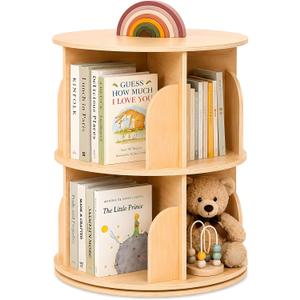 2 Tier Rotating Bookshelf, 360 Display Bookcase for Kids&Adult