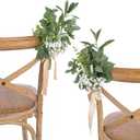 Ling's moment 8 White Aisle Pew Artificial Flowers Arrangements Babysbreath for Wedding Ceremony Chair Back Floral Decorations with Chiffon Ribbons Sage Green Reception Church Rose Fake Party Outdoor
