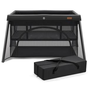 HARPPA Travel Crib, Lightweight Portable Crib Requires No Assembly, Foldable Pack and Play for Baby and Toddlers, Compact Play Yard with Bed,Black